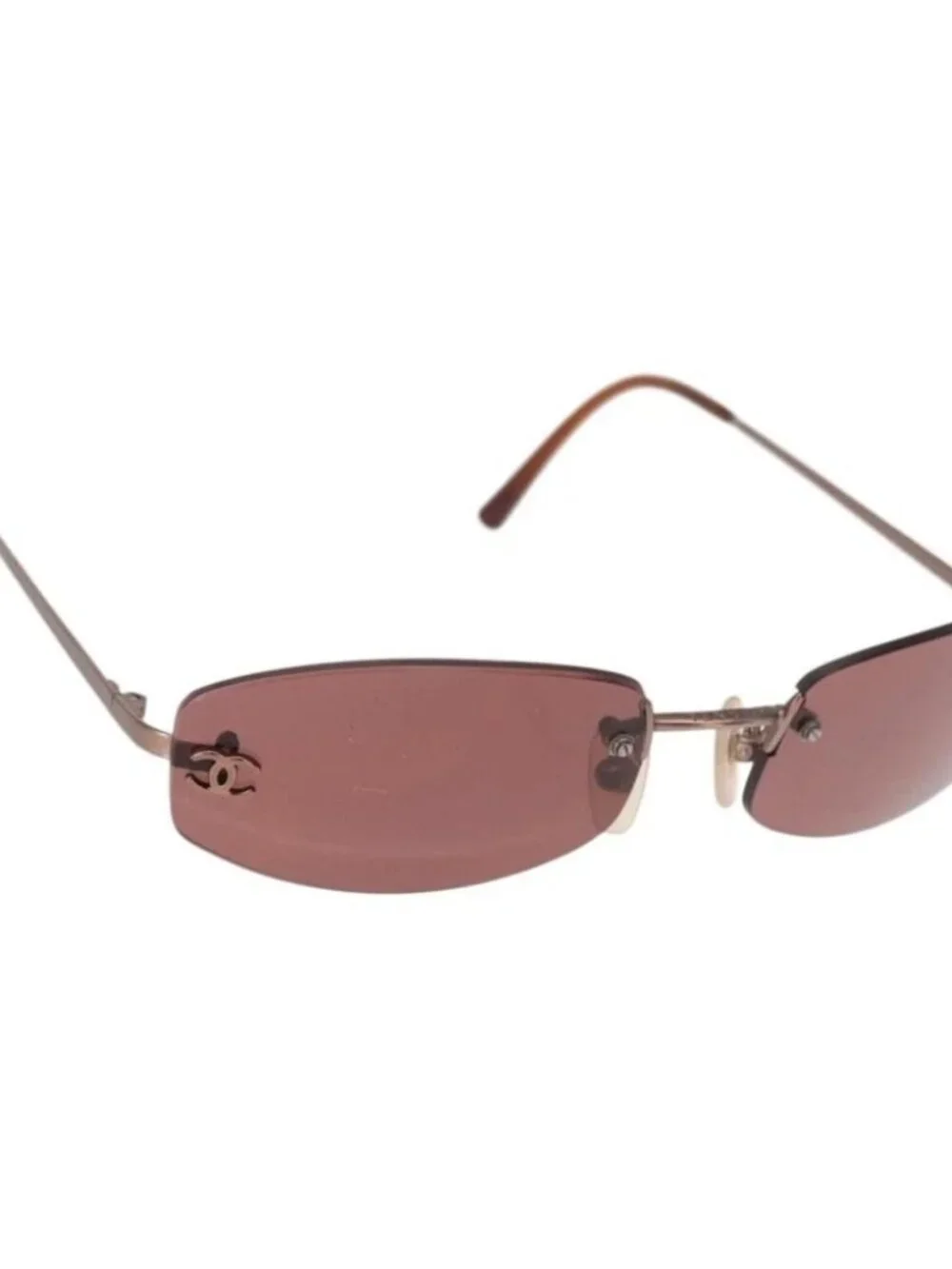 CHANEL Sunglasses Metal Brown 4002 CC Auth 155411A